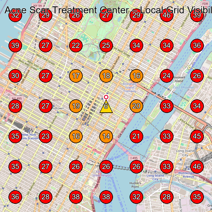 Acne Scar Treatment Center GeoGrid visibility map for Skin Care Clinic in New York